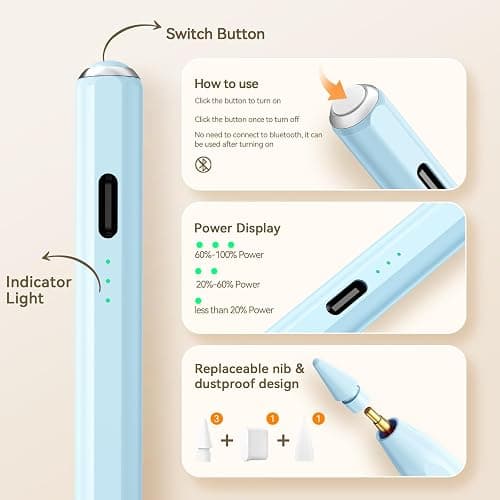 Hastraith Stylus Pen for iPad 2018-2026,13Min Fast Charge Apple iPad Pencil | Tilt Sensitivity & Palm Rejection for iPad 11/10/9/8/7/6th Gen, Air 5/4/3/M4/M3/M2, Pro 13"/12.9"/11"/M4, Mini 7/6/5th, Blue thumbnail 6