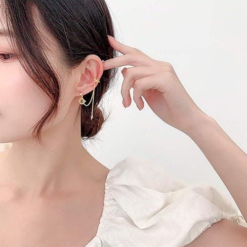 Planet CZ Moon Star Ear Cuff Wrap Clip On Crawler Climber Hoop 925 Sterling Silver Post Stud Chain Threader Tassel Asymmetric Earrings for Women Cute Hypoallergenic Gifts Daughter Bff Christmas thumbnail 6