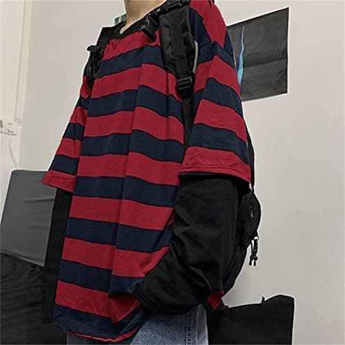 Harajuku Oversized Striped Shirts Y2K Grunge Clothes Crew Neck Emo Scene Clothes Streetwear Baggy Shirt Pullover thumbnail 3