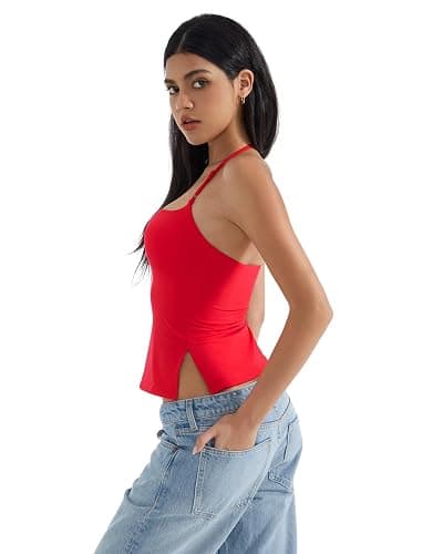 SUUKSESS Women Halter Double Lined Tank Top Backless Going Out Camisole Crop Top thumbnail 5