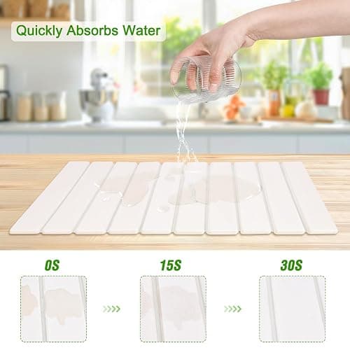 Foldable Stone Dish Drying Mat for Kitchen Counter,24"×16"Fast Dry Pad Absorbent Countertop Mat, Heat-resistant Mat,Diatomaceous Earth Mats,White - White - 24''X16'' thumbnail 3