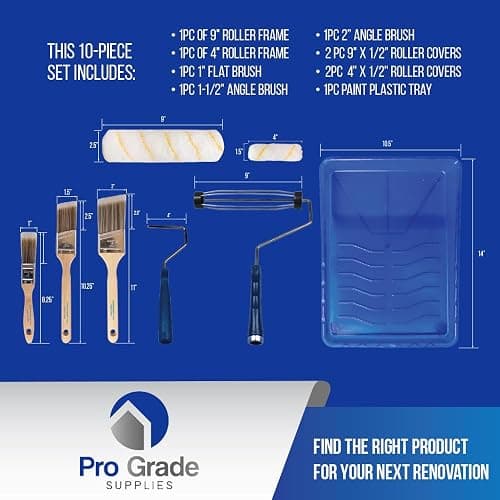 Pro Grade Paint Roller Kit, Brush & Roller,10 Piece Set, Wall Painting Naps for Professionals & Homeowners - All Paints & Stains, Washable, Reusable, Easy to Clean, Superior Absorbency. thumbnail 2