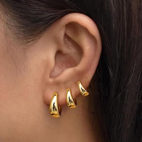 3Pairs Gold Hoop Earrings Set for Women Trendy Chunky Huggie Dainty Earring Jewelry for Women Teens thumbnail 4