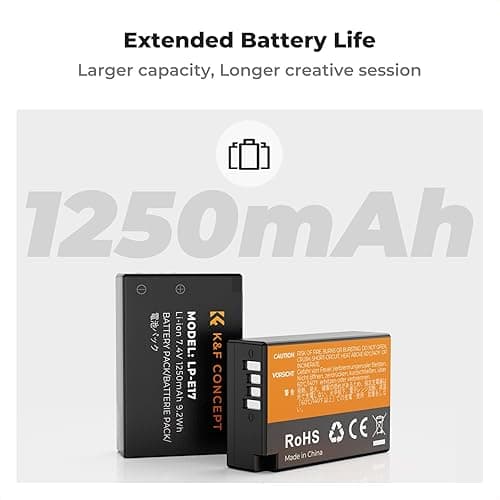K&F CONCEPT 3-Pack LP-E17 Battery and Upgraded 3-Slot LCD Charger Compatible with Canon EOS R100 R50 RP R10 R8, Rebel T8i T7i T6i T6s SL2 SL3 EOS M3 M5 M6 200D 77D 750D 760D 800D 8000D Camera thumbnail 4