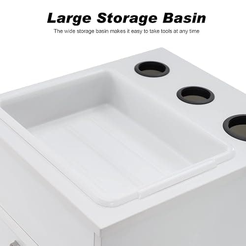 BarberPub Salon Storage Cabinet Beauty Locker Hair Dryer Holder Stylist Spa Equipment with Drawer 2035 (White) thumbnail 4