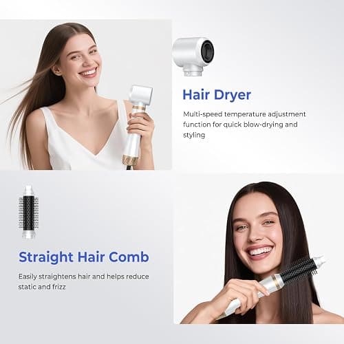 5 in 1 Blow Dryer Brush,Hair Dryer Brush Set,Negative Ionic Blow Dry Brush with Air Curler Wrap Hair Styler, Detachable Hair Tool for Curling, Volumizer,Straightener,Drying thumbnail 4