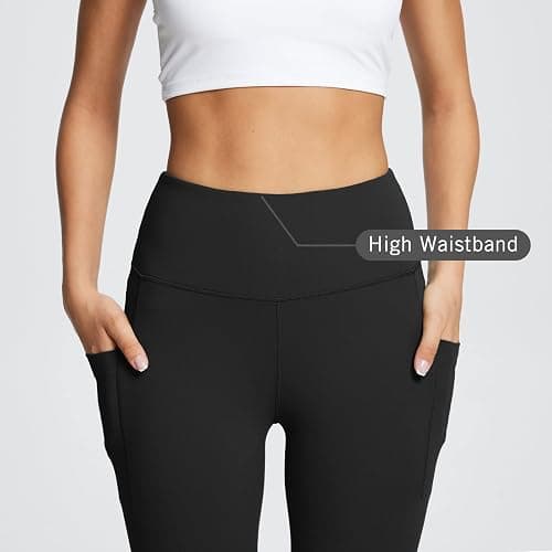 baleaf Women's Leggings with Pockets Black Tummy Control Workout High Waisted Athletic 7/8 Ultra Soft Gym Yoga Ankle Pants thumbnail 3
