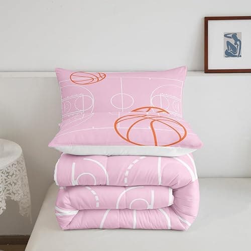 Feelyou Full Basketball Comforter Set Boys Girls Basketball Court Bedding Set for Kids Women Men Ultra Soft Pink Comforter Sport Quilt Set Room Decor thumbnail 5
