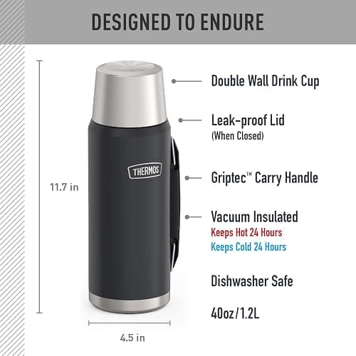 THERMOS, ICON Series, Stainless Steel Beverage Bottle, Granite, 1.2 L thumbnail 2
