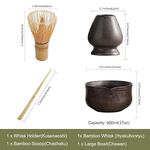 Ochcahser Matcha Set, Japanese Tea Set Includes Matcha Bowl with Spout, Matcha Whisk Holder (chasen), Bamboo Matcha Whisk and Bamboo Scoop, Ceramic Matcha Kit for Tea Lovers thumbnail 3