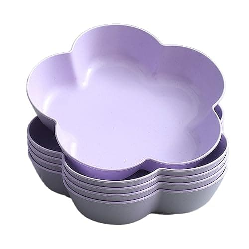 Wumuzai 5 Pack Small Dessert Bowls 21oz, 7 Inch Wheat Straw Snack Appetizer Plates, Pinch Prep Bowls for Cooking, Seasoning Spice Dipping Bowls Dishes, Reusable Cake Plates for Party BBQ (Purple) - Image 1