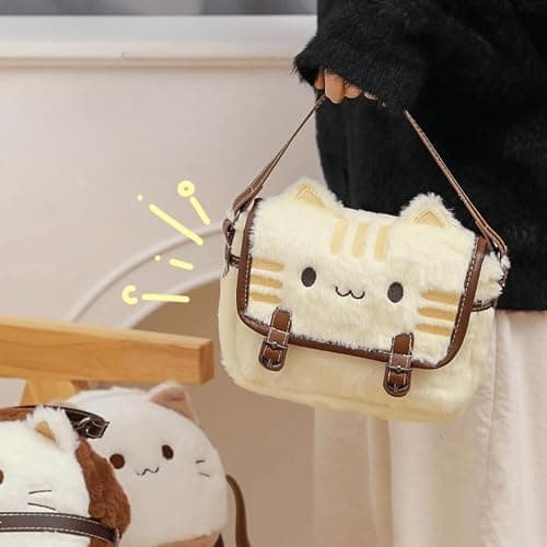 FunFink Cute Kawaii Cat Purse Plush Mini Crossbody Bag for Women, Soft Adjustable Shoulder Handbag for Cat Lovers, Novelty Gift for Christmas Valentine's Birthday (7.8x6.7x2 Inch) thumbnail 4