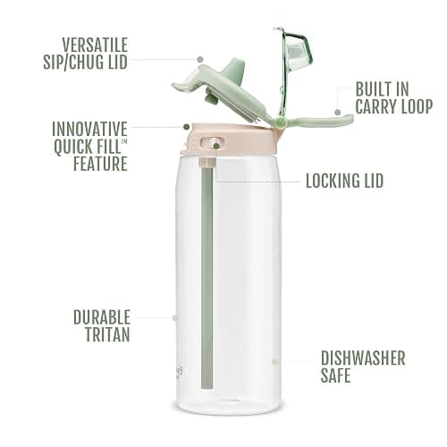 Ello Pop & Fill 22oz Tritan Plastic Water Bottle with Quick Fill Technology | Clear Water Bottle for School, College, Travel | Leakproof Locking Lid, Straw and Chug, Reusable, BPA-Free | Pistachio thumbnail 5