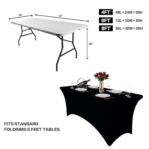 Heochy 2 Pack 6FT Table Cloth for Rectangle Table - Black Tablecloths Rectangular Fitted Stretch Spandex Table Covers 6 ft for Birthday, Cocktail, Wedding, Banquet Christmas Holiday Tablecloth - 70" x 30"-2 pack - Black thumbnail 3
