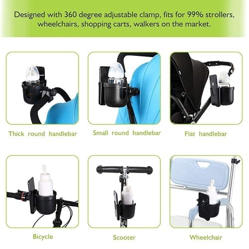 Accmor Stroller Cup Holder with Phone Holder, Bike Cup Holder, Universal Cup Holder for Uppababy Nuna Strollers, 2-in-1 Drinks Holder for Walker, Wheelchair, Scooter thumbnail 7