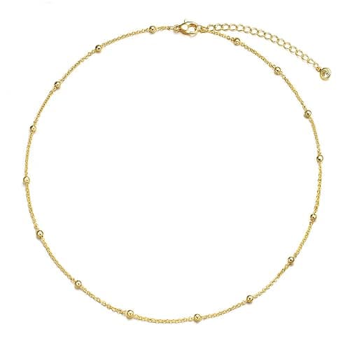 Tewiky Gold Chain Necklace for Women, 14k Gold Plated Thin Beaded Wave Box Chain Necklace Dainty Gold Necklace Simple Layered Gold Choker Necklaces Minimalist Gold Link Chain Necklace Trendy Jewelry for Women - Image 1