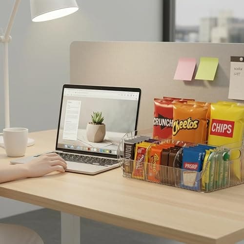 Wenscis Large Snack Organizer for Countertop, 13.7"×9.3"×6" Clear Plastic Snack Storage Bin for Kitchen Pantry, 6 Compartment Snack Bar with Dividers for Cabinet, Chip Packet Holder for Office thumbnail 8