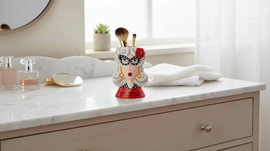 Fine Ceramic Dolly Mama's Fashion Eyeglasses Lady Makeup Brushes Holder Vase, 5-1/2" H thumbnail 2