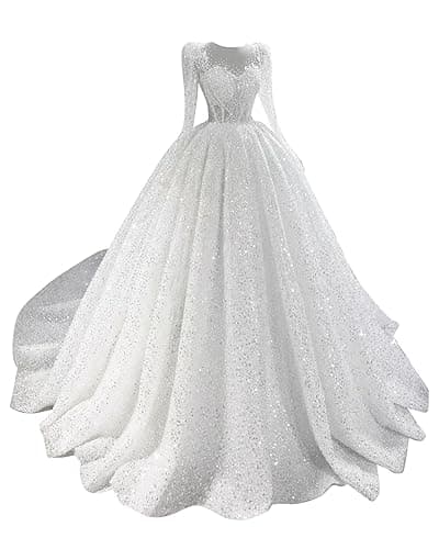 RYANTH Beaded Sequin Wedding Dress for Bride Sparkly Long Sleeves Bridal Ball Gown Luxury Wedding Dresses RDX-W29 - 0 - White