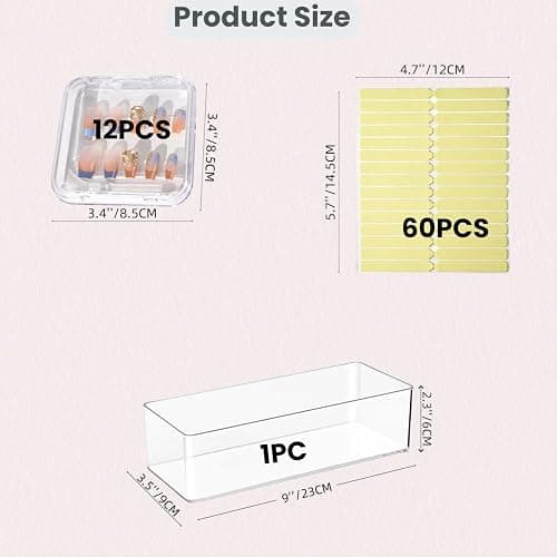 IMWECA 12pcs 3.4in Press On Nail Storage,60pcs Upgrade Adhesive Double Sided Tape,1Pc Big Storage Box,for Nail Display,False Nail Organizer Nail case thumbnail 3