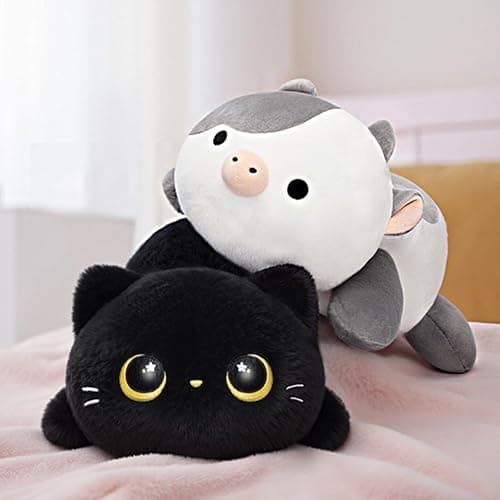 Cute Black Cat Plush Pillow, Kawaii Plushies Black Cat Stuffed Animals, Squishy Plushies, Cuddle Plush Pillow for Kids & Girls (13 Inch) thumbnail 2
