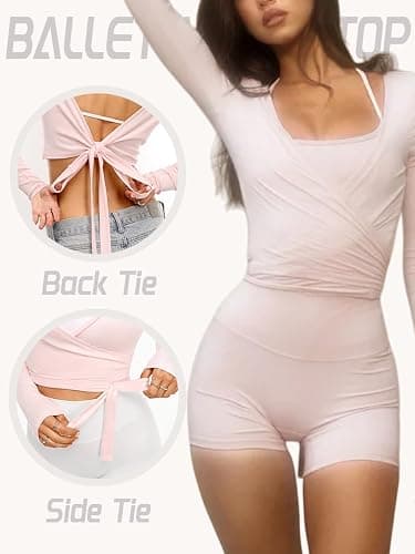 Danysu Ballet Wrap Tops Long Sleeve Cross Tie Crop Shirts Deep V-Neck Dance Clothes Fall Cardigans thumbnail 2