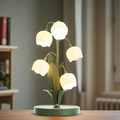 Green Flower Table Lamp, Vintage Lily of The Valley Bedside Desk Lamp 3 Color Modes Cute Flower Reading Light with G4 Bulbs for Night Stand Bedroom Living Room Home Office Decor, Gifts for Women - Image 1