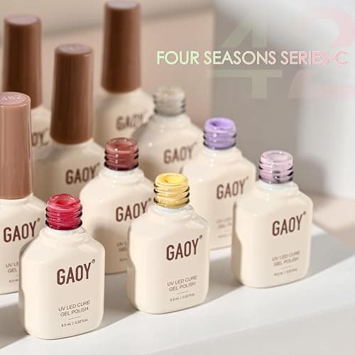 GAOY 42 Pcs Gel Nail Polish Kit, Brown Glitter Burgundy Red Colors All Seasons Gel Nail Polish Set with Glossy & Matte Top Coat and Base Coat for Salon and DIY Manicure at Home thumbnail 6