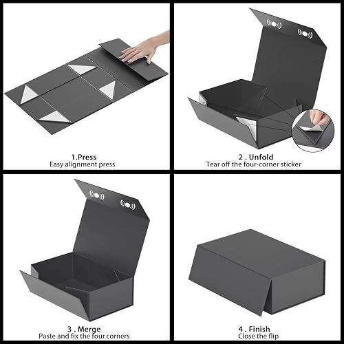 RYDDOY Black Gift Box, 9.5x6x3'' Gift boxes for Presents with Lids Magnetic Closure Rectangle Collapsible for Groomsman Proposal Box, Wedding, Christmas, Halloween, Birthday Gift Packging thumbnail 6