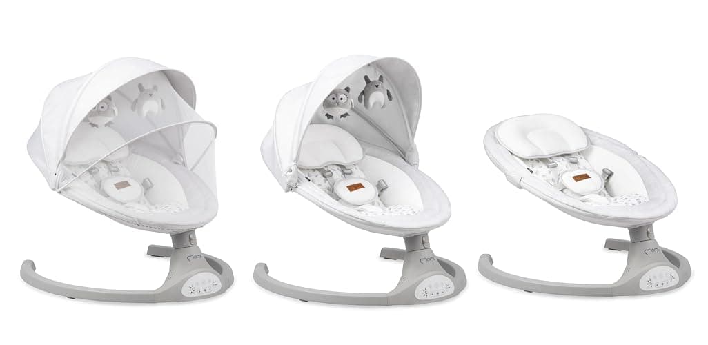 MoMi KENANI Transat balancelle jusqu’à 9 kg, pliable, télécommande et Bluetooth pour smartphone, alimentation piles et secteur, harnais de sécurité 5 points, pare-soleil, moustiquaire thumbnail 30