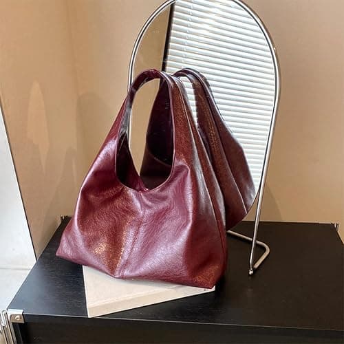 JOLILUNA Burgundy Purse Large Tote Bags for Women Slouchy Hobo Bag Leather Hobo Bags for Women thumbnail 6