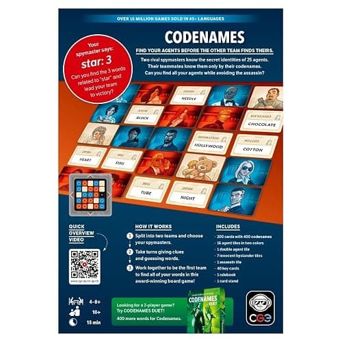 CGE Codenames Board Game (2nd Edition) The Top Secret Word Association Party Game for Friends & Family Game Nights, 4+ Players thumbnail 4