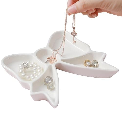 ❤️LemonRoad Coquette Bow Shaped Ceramic Jewelry Dish Tray Storage Tray Rings Necklace Bracelets Earrings Trays Cosmetics Jewelry Organizer for Coquette Room Decor Gifts - Image 1