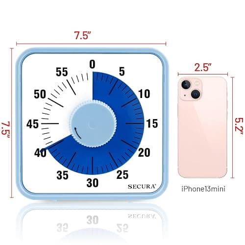 Secura 60-Minute Visual Countdown Timer, 7.5-Inch Oversize Classroom Visual Timer for Kids and Adults, Durable Mechanical Kitchen Timer Clock with Magnetic Backing (Navy Blue) thumbnail 3