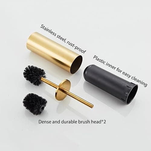 Brushed Gold Toilet Brush and Holder Set - Stainless Steel Toilet Bowl Scrubber with Replaceable Head & Splash Guard thumbnail 6