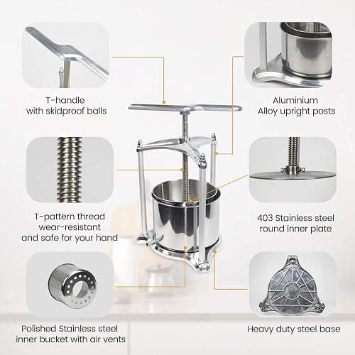 Fruit Wine Press - 100% Nature Juice Making for Apple/Carrot/Orange/Berry/Vegetables, Cheese&Tincture&Herbal Press(0.8 Gallon,Sliver) thumbnail 3