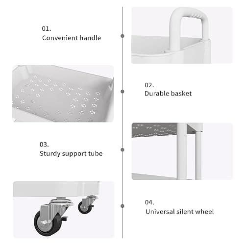 UDEAR 4-Tier Kitchen Rolling Utility Cart,Multifunction Storage Organizer with Handle and 2 Lockable Wheels for Kitchen,Bathroom,Living Room,Office,White thumbnail 7