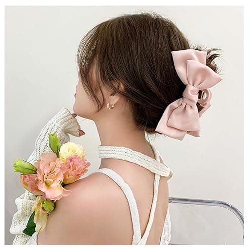 3 PCS Large Bow Hair Claw Clips Satin Bow Claw Clip for Women Girl with Long Thick Hair 5.9 inch Elegant Hair Ribbon Design for all types Big (Black+White+Pink) thumbnail 5