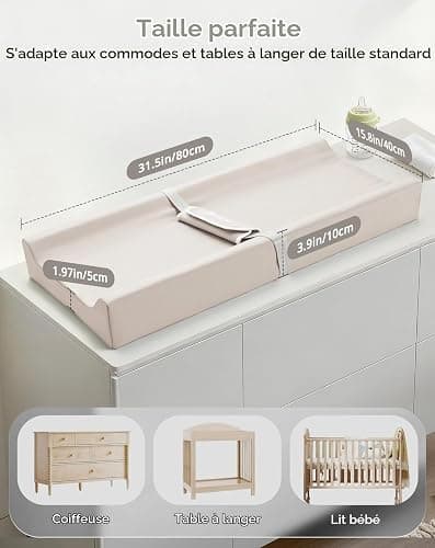 COMOMY Matelas à langer en cuir végétalien avec housse en polyuréthane imperméable et douce, anti-roulis et antidérapant, tapis à langer avec sangles de sécurité, tapis à langer portable, pour commode thumbnail 5