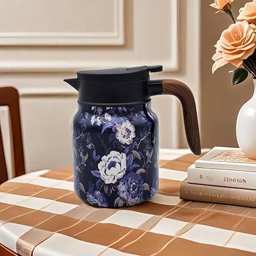 1000ml Smart Temperature Control Vintage Floral Tea Thermos Stainless Steel Insulated Mug with Built-In Filter Double Wall Vacuum Travel Tumbler for Hot Cold Drinks (White Snow Tower) thumbnail 2
