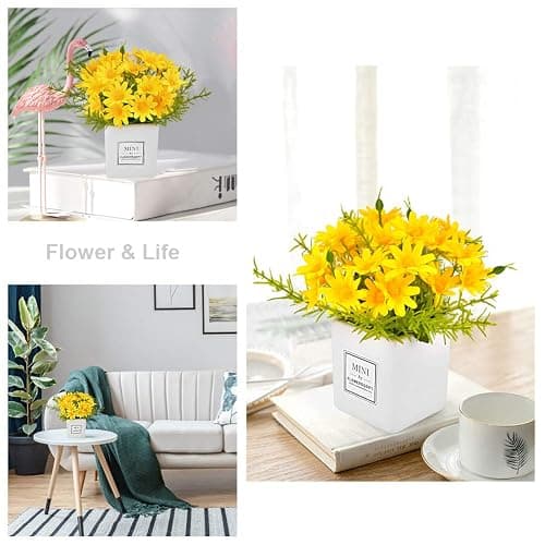 AIFUSI Artificial Flowers, Daisy Flower with Vase Silky Artificial Daisies Bouquet Fake Plant Bonsai for Home Office Wedding Decoration, Table Centerpieces Arrangement, Windowsill Decor thumbnail 4