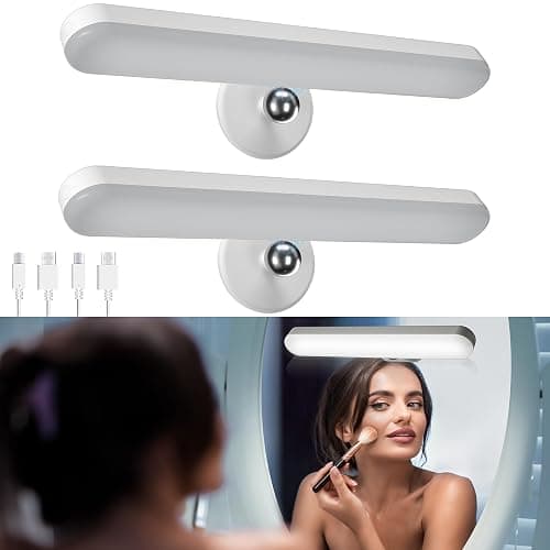 Benreom 2 Pack Wireless Vanity Lights for Mirror, Rechargeable Battery Operated Makeup Light, Adjustable Color Brightness & Angle Light Bar, Magnetic Stick on LED Lighting Bathroom Decor Accessories - Image 1