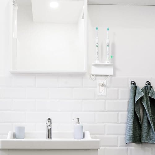 OAPRIRE Electric Toothbrush Holder for Bathroom, Acrylic Electric Toothbrush Holder Wall Mounted Come with Cable Organizer, Saving Space and Convenient Charging - White - White thumbnail 2