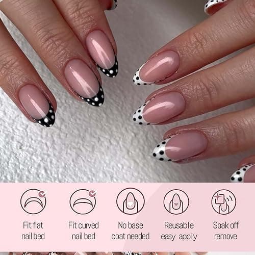 Polka Dot Press on Nails Short Almond Fake Nails 9 Colors French Tip Nails Press ons with Design Reusable Artificial Nail in 12 Sizes Full Cover Stick on Nails for Women Manicure Decorations 216Pcs thumbnail 4
