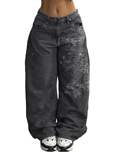 Baggy Jeans Women Hip Hop Goth Street Y2k Jeans with Skeleton Print Vintage Streetwear High Waist Denim Wide Leg Pants thumbnail 2