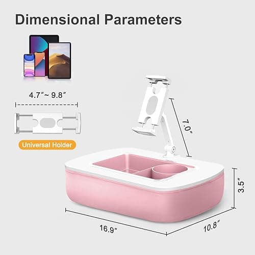ERGONOV Lap Beanbag Tablet Pillow Stand with Snack Bowl and 360° Rotating Arm, Adjustable iPad Holder for Bed, Couch, and Recliner, Compatible with 4.7"-13" Kindle, iPad, Tablet, Phone,Pink thumbnail 7