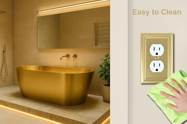 OKAWYC Single Duplex Outlet Light Switch Cover Adler Metal Wall Plate, 4-Pack Brushed Brass 1 Gang, for Receptacle Light Switch, Switch Cover Decorative Wallplate, Durable thumbnail 6