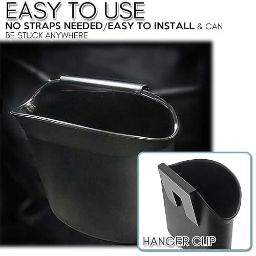 ZONETECH Portable Hanging Mini Car Garbage Can – Classic Black Trash Container - Premium Quality Automotive Universal Compact Traveling Wastebasket for Vehicle,Office, Home (1-Pack) thumbnail 6