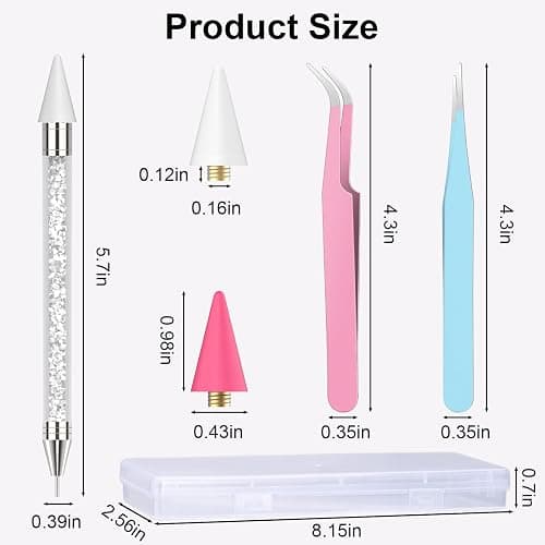 OIFEN Rhinestone Picker Tool,2 Wax Pencil for Rhinestones, Dual-Ended Rhinestone Applicator Wax Pen Gem Picker Tool with 6 Extra Wax Tips and 2 Tweezers (Pink+White) thumbnail 5