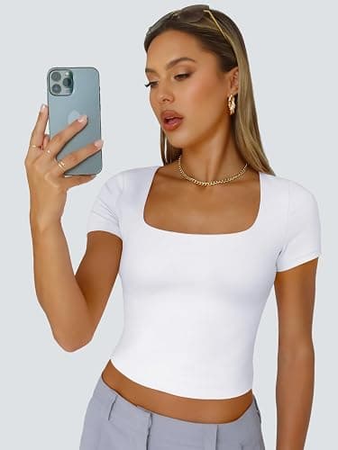 Trendy Queen Tshirts Shirts for Women Double Lined Going Out Crop Tops 2025 Spring Summer Workout Y2k Clothes Beach Fashion thumbnail 3